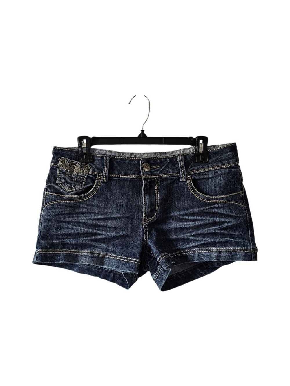 Mossimo Vintage Y2K Jean Denim Shorts Size 11 Fit 6 Low Rise Dark Wash Whiskered